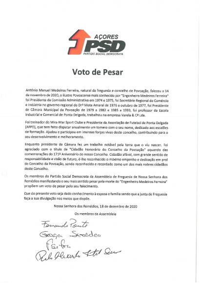 VOTO DE PESAR – António Manuel Medeiros Ferreria VOTO DE PESAR – António Manuel Medeiros Ferreria