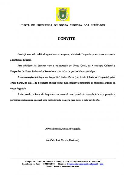 Convite – Cantada às Estrelas 2019